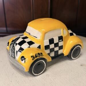 Taxi Can NYC Ceramic Piggy Bank Hand Painted With Stopper